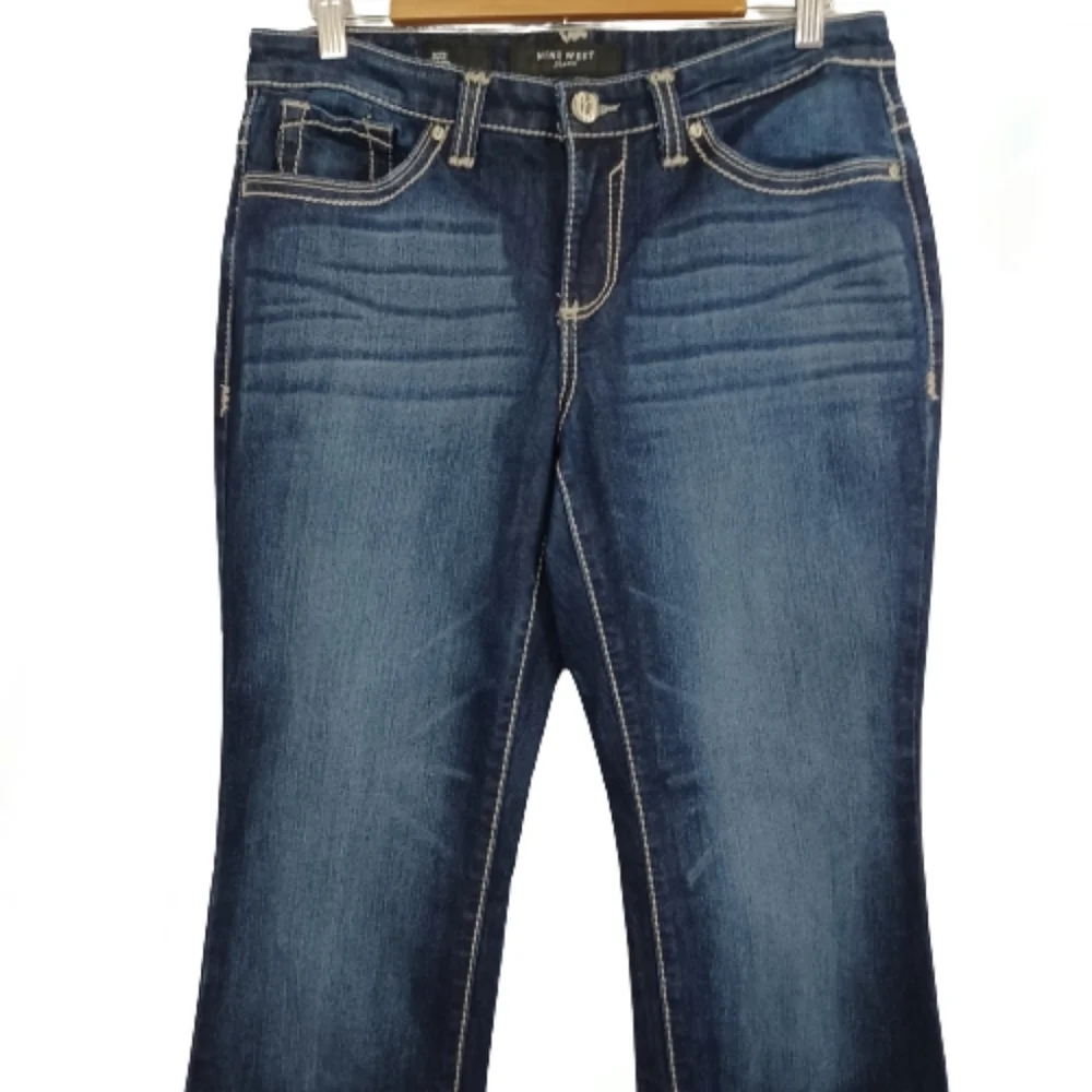 Nine West Cotton Bootcut Embellished Denim Blue Jean Pants
